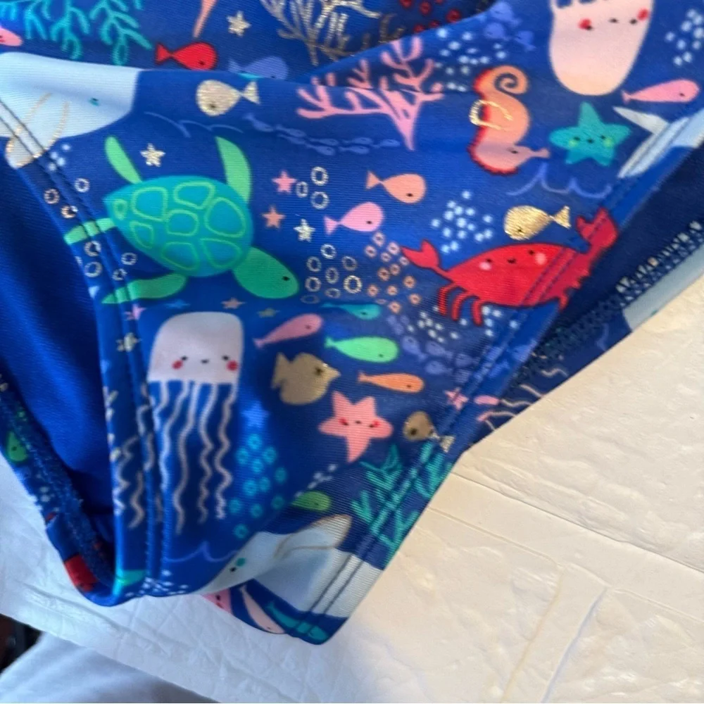 Cat & Jack Kids Blue Sea Life Swim Set Size L (10/12)